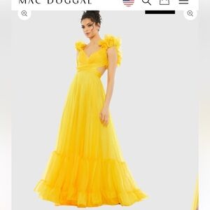 Mac Duggal Yellow Ruffle Tiered Cut-Out Chiffon Gown US Size 6